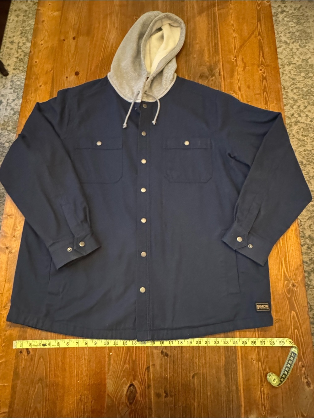 Duluth Trading Co. Men's Fire Hose Hooded Limber Jac Shirt Jacket Navy Blue XXL